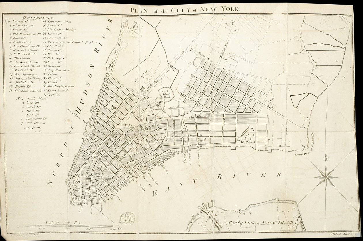 Piano della città di New York, inciso da Tiebout, 1789 da American School