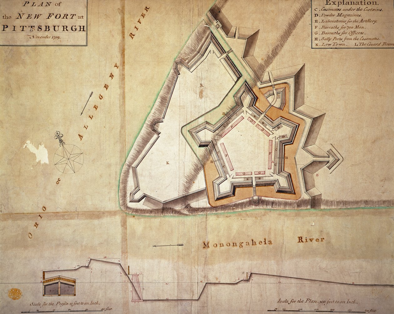 Piano del nuovo forte a Pittsburgh, novembre 1759 da American School