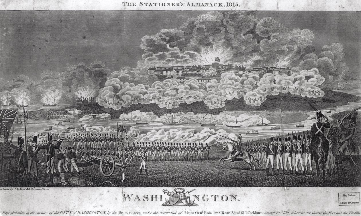 Rappresentazione della cattura della città di Washington da parte delle forze britanniche, 24 agosto 1814, da 