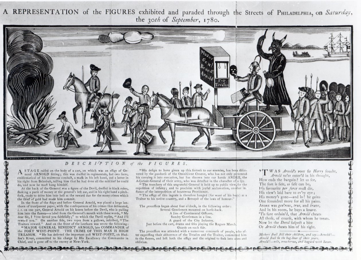 Rappresentazione delle figure esposte e sfilate per le strade di Filadelfia sabato 30 settembre 1780 da American School