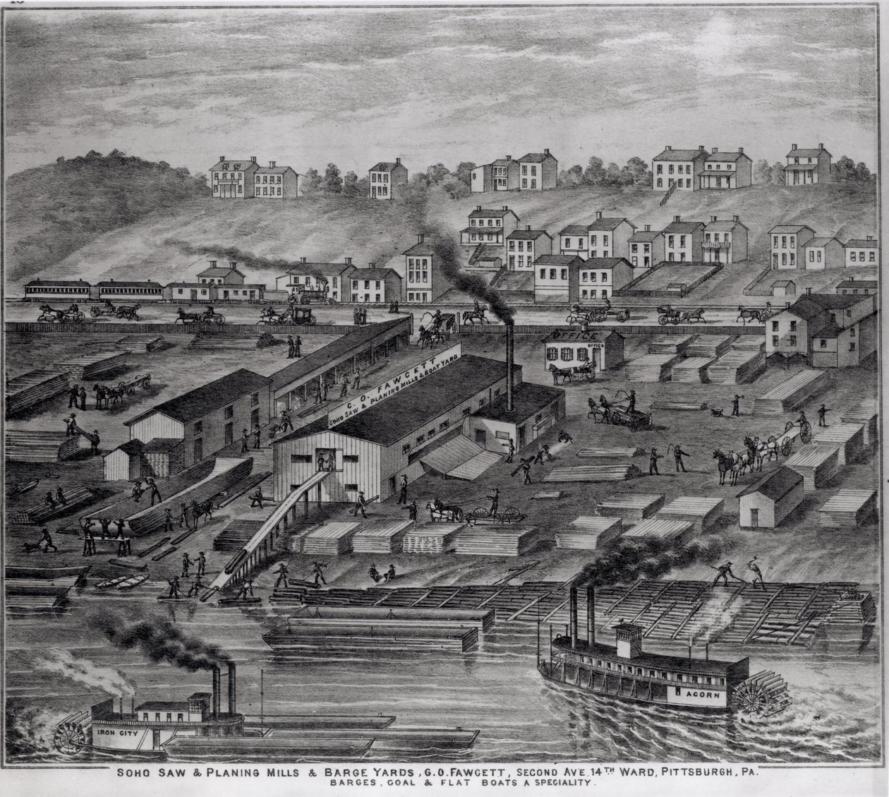 Segherie e cantieri di piallatura di Soho, G.O. Fawcett, Second Avenue, 14° distretto, Pittsburgh, PA, da 