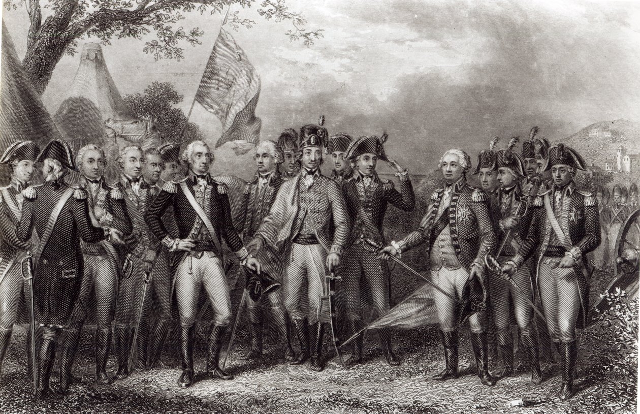 La Resa delle Armi Britanniche al Generale Washington, 19 ottobre 1781, incisa da J. Stephenson da American School