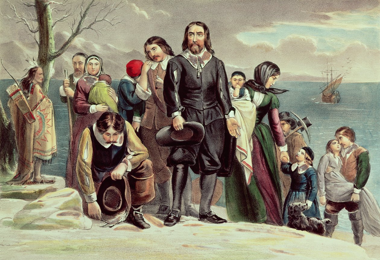 Lo sbarco dei Pellegrini a Plymouth, Massachusetts, 22 dicembre 1620, pubblicato da Currier e Ives da American School