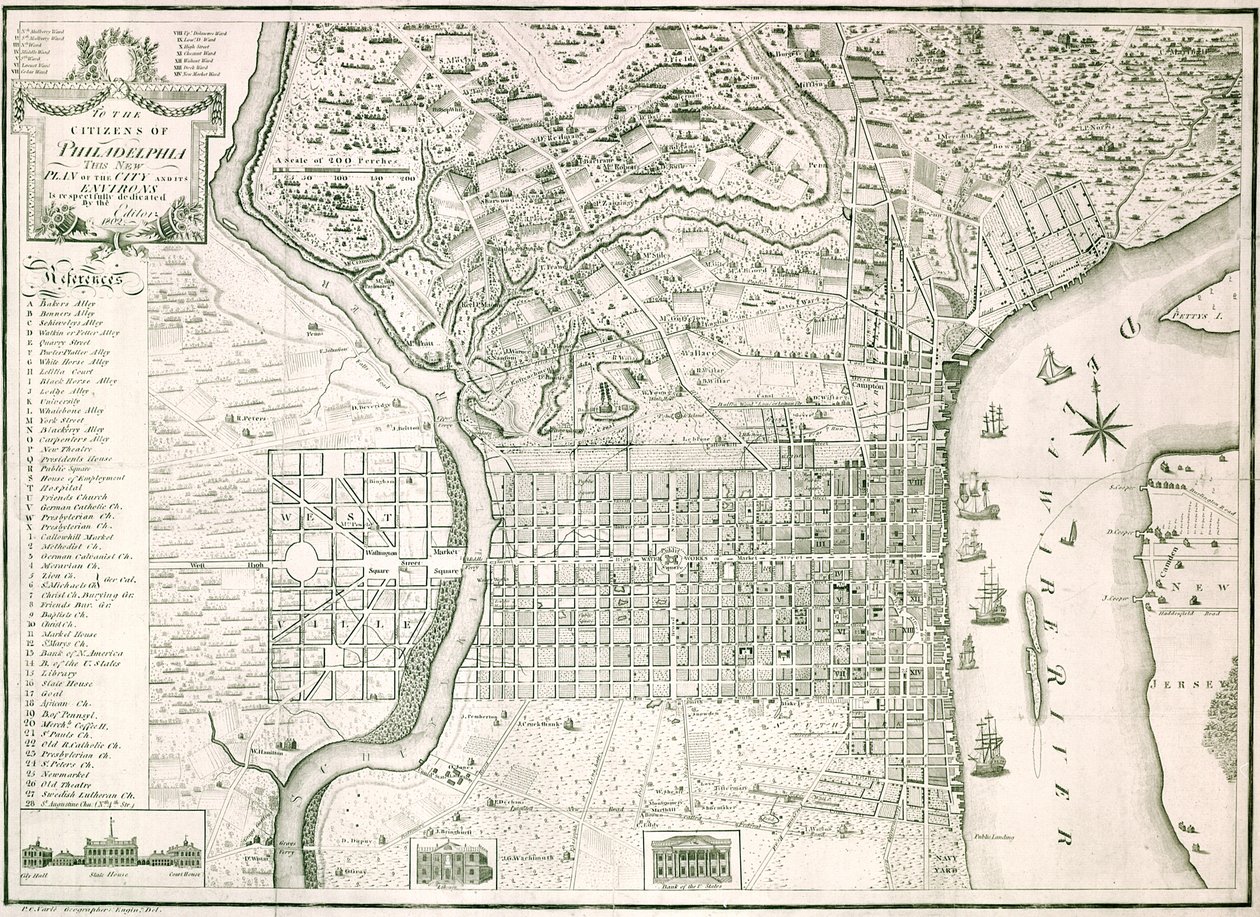 Il nuovo piano della città di Filadelfia e dei suoi dintorni, 1802 da American School