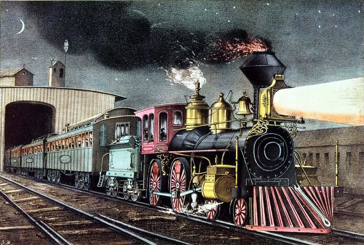 Il treno notturno: La partenza, pubblicato da Nathaniel Currier e James Merritt Ives da American School