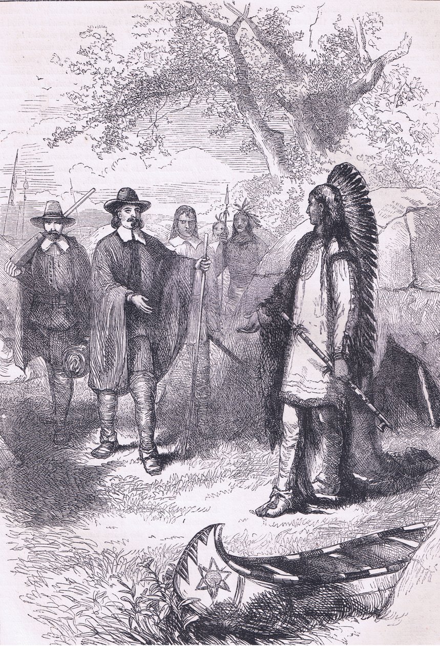 Visita di Winslow a Massaqit, 1634, illustrazione da Cassells History of the United States da American School