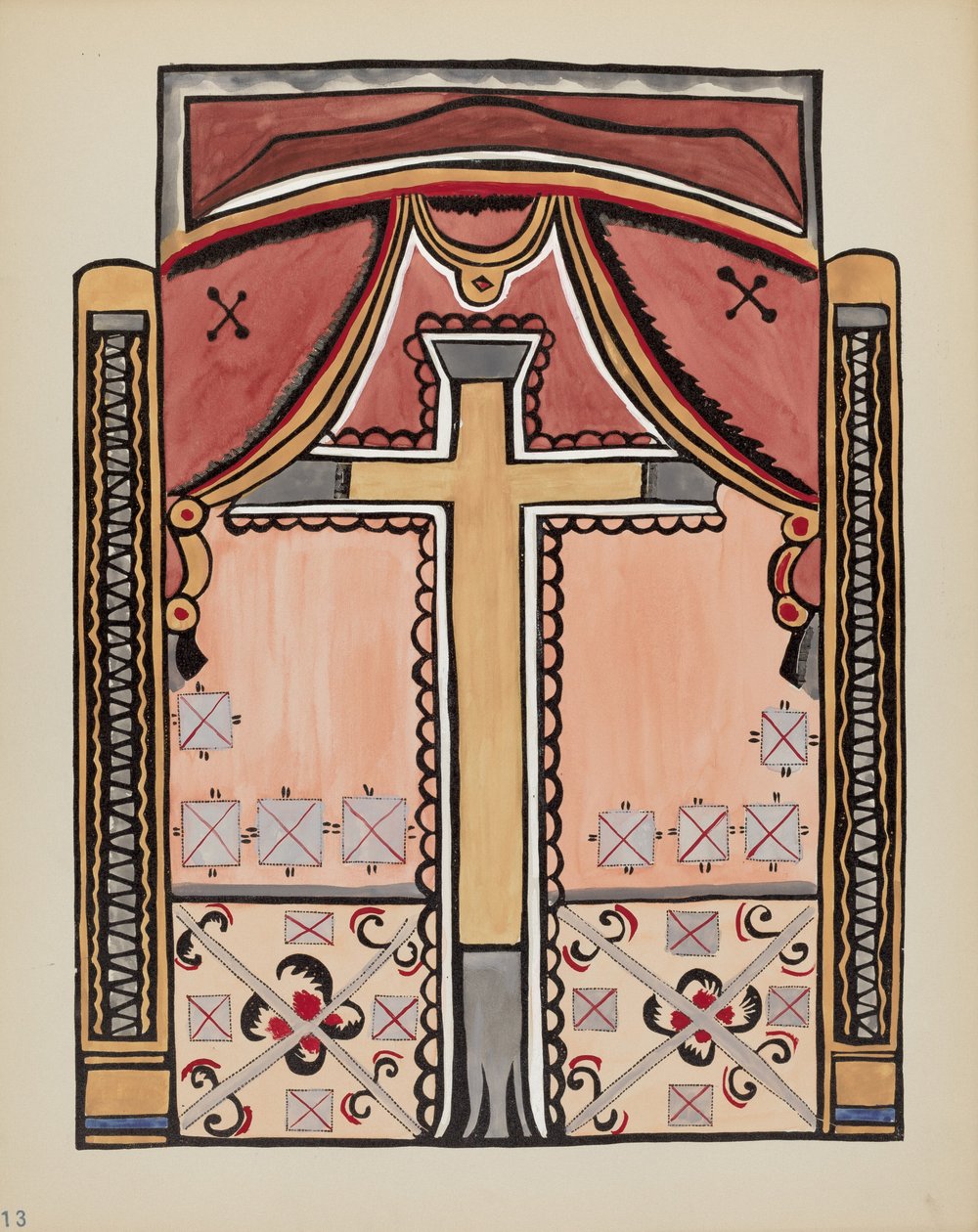 Tavola 13: Design con Croce, Chimayo: Dal Portfolio "Designs Colonial Spagnoli del Nuovo Messico" da American 20th Century