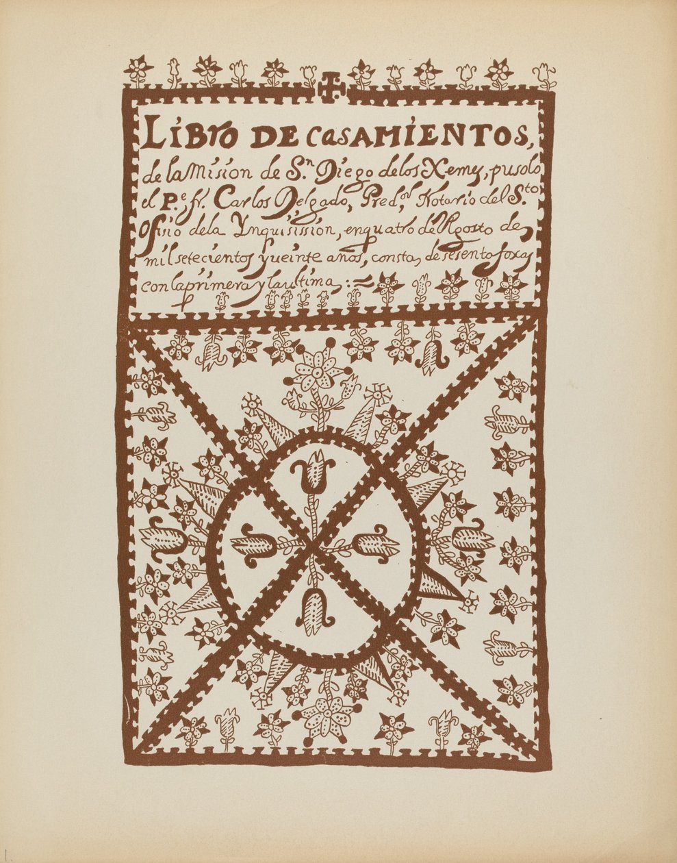 Libro dei matrimoni di Jemez: dal portfolio "Design coloniali spagnoli del Nuovo Messico" da American 20th Century