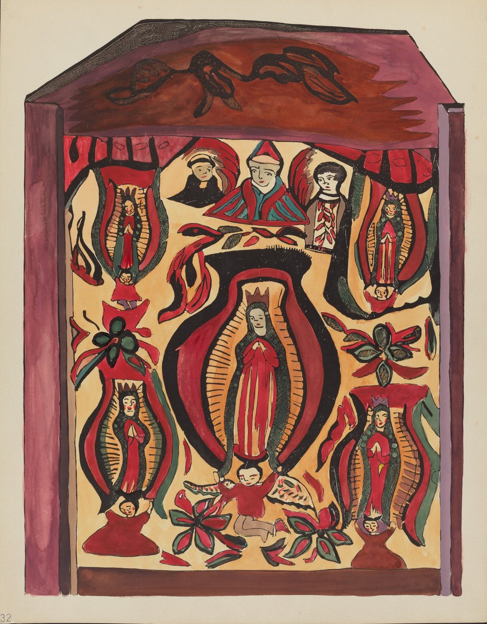 Piastra 32: Nostra Signora di Guadalupe: Dal portfolio "Design coloniali spagnoli del Nuovo Messico" da American 20th Century