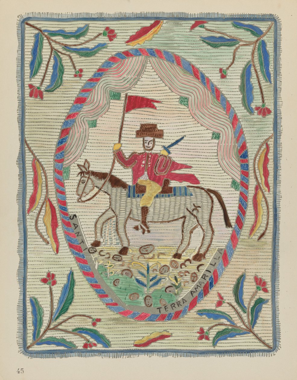 Tavola 45: Copriletto ricamato (San Giacomo): Dal portfolio "Disegni coloniali spagnoli del Nuovo Messico" da American 20th Century