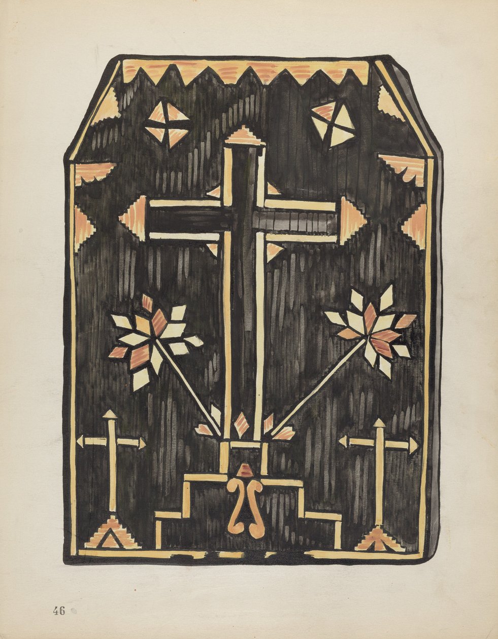Piatto 46: Disegno di applicazione di paglia: dal portfolio "Disegni coloniali spagnoli del Nuovo Messico" da American 20th Century
