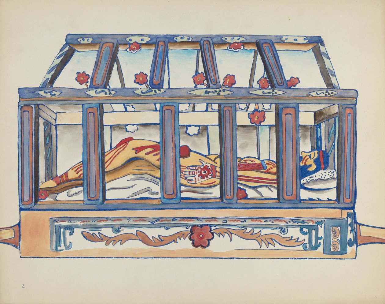 Tavola 4: Cristo nel sepolcro: Dal portfolio "Disegni coloniali spagnoli del Nuovo Messico" da American 20th Century