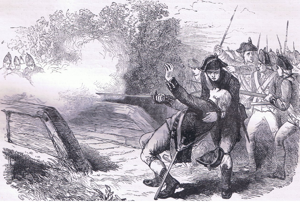 Morte di Isaac Davis, illustrazione da Cassells History of the United States pubblicata da Cassell, Petter & Galpin, c.1900 (litografia) da American English school