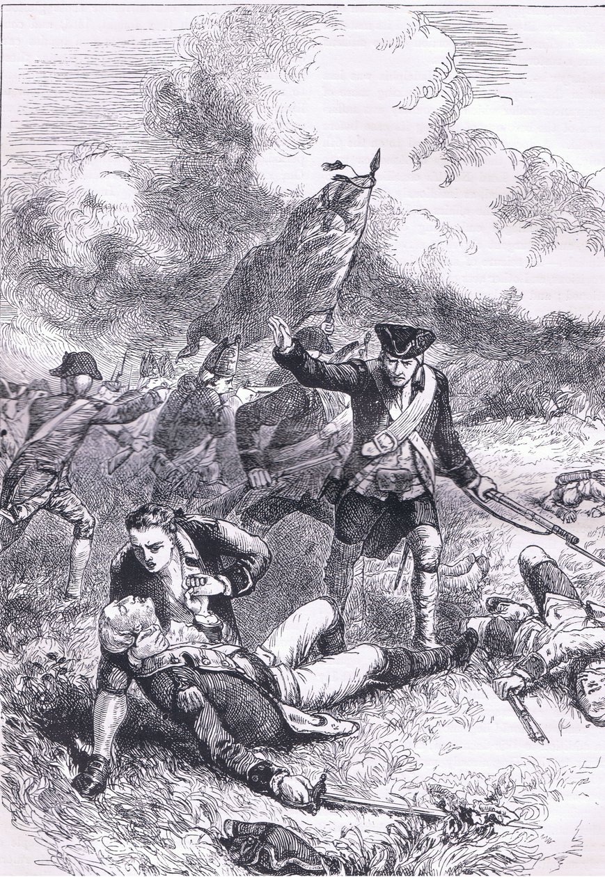 Morte del maggiore Pitcairn, illustrazione da Cassells History of the United States pubblicata da Cassell, Petter & Galpin, c.1900 (litografia) da American English school