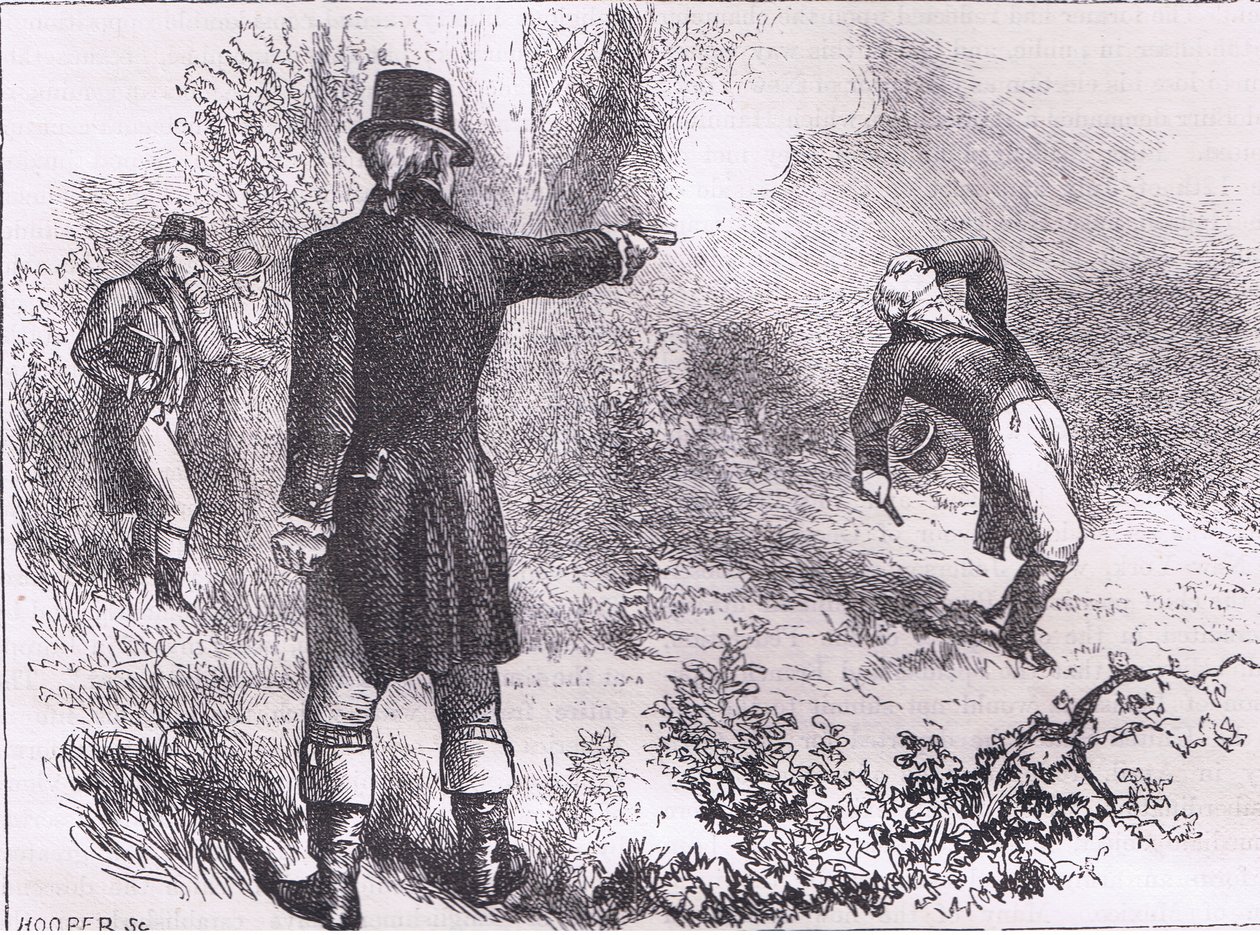 Duello tra Burr e Hamilton, illustrazione da Cassells History of the United States pubblicata da Cassell, Petter & Galpin, c.1900 da American English school