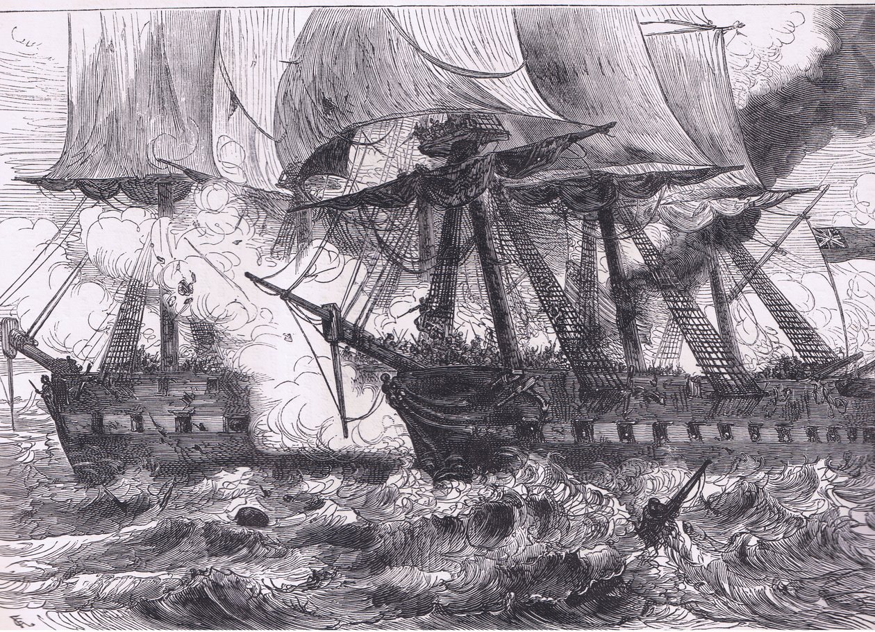 Combattimento tra il Chesapeake e lo Shannon, illustrazione da Cassells History of the United States pubblicata da Cassell, Petter & Galpin, c.1900 da American English school