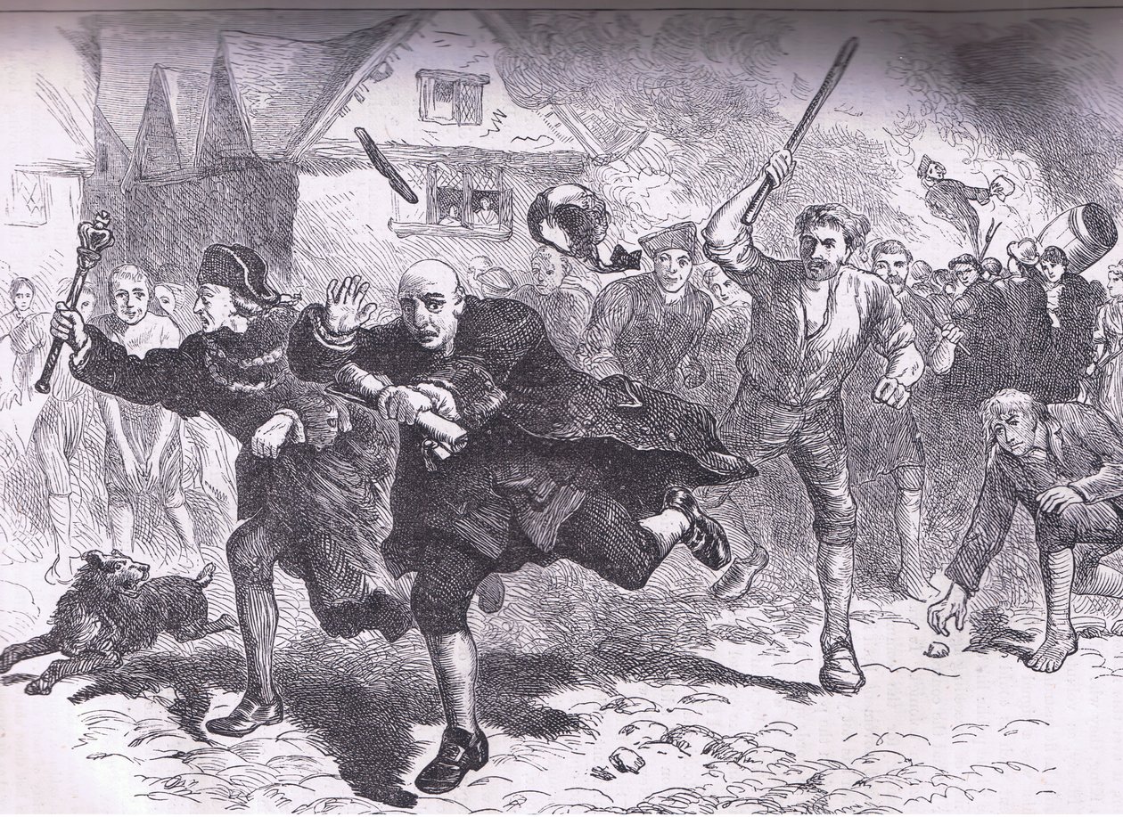 Fuga di Hutchinson davanti ai Rivoltosi 1766, illustrazione da Cassells History of the United States pubblicata da Cassell, Petter & Galpin, c.1900 da American English school