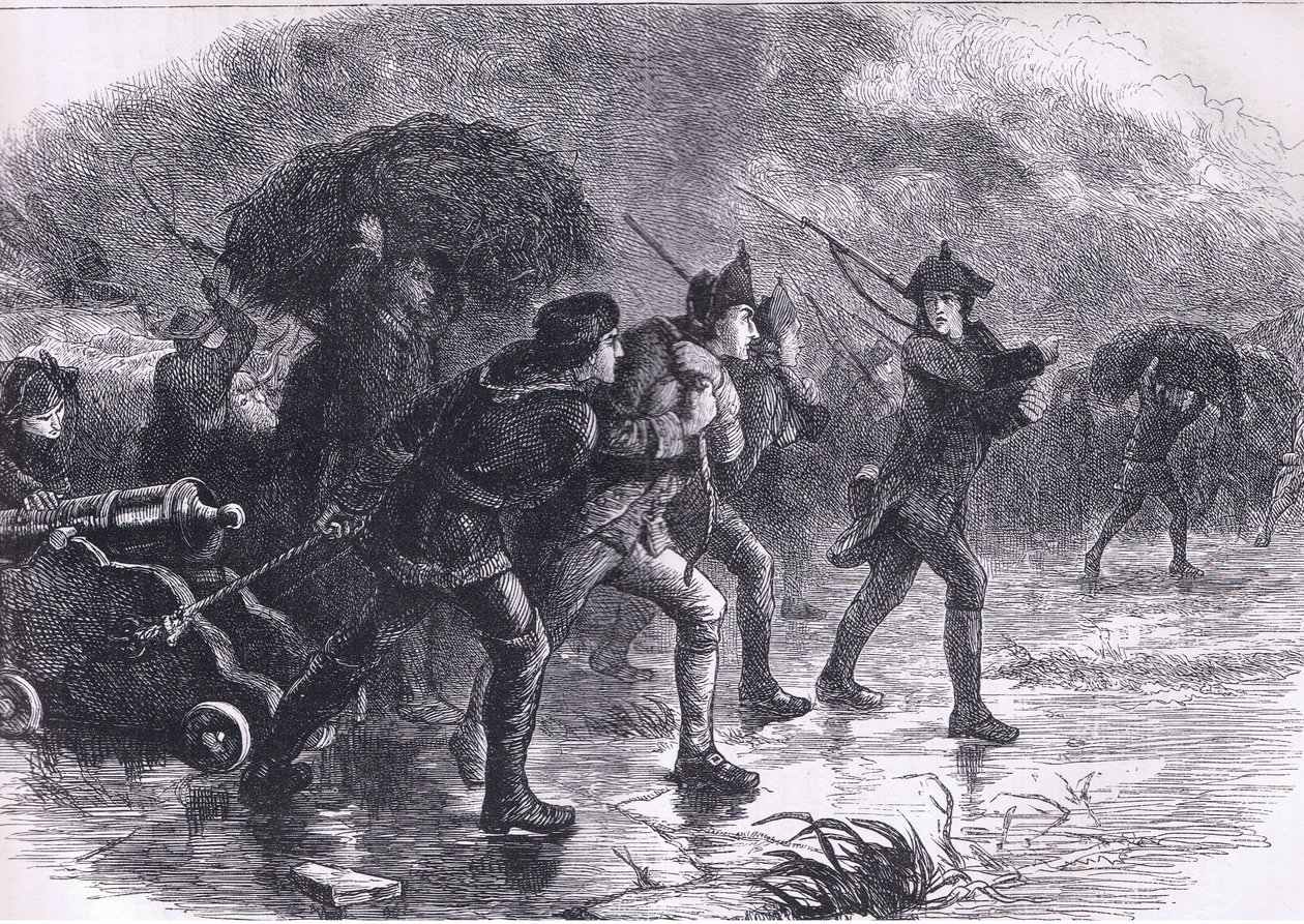 Manovre notturne degli americani a Boston, illustrazione da Cassells History of the United States pubblicata da Cassell, Petter & Galpin, c.1900 (litografia) da American English school