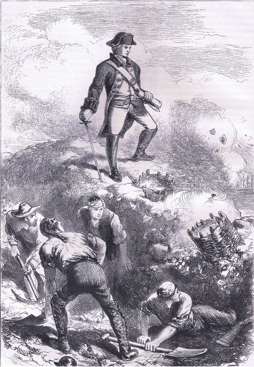 La difesa della casa di Breed: Prescott nel ridotto, illustrazione da Cassells History of the United States pubblicata da Cassell, Petter & Galpin, c.1900 (litografia) da American English school