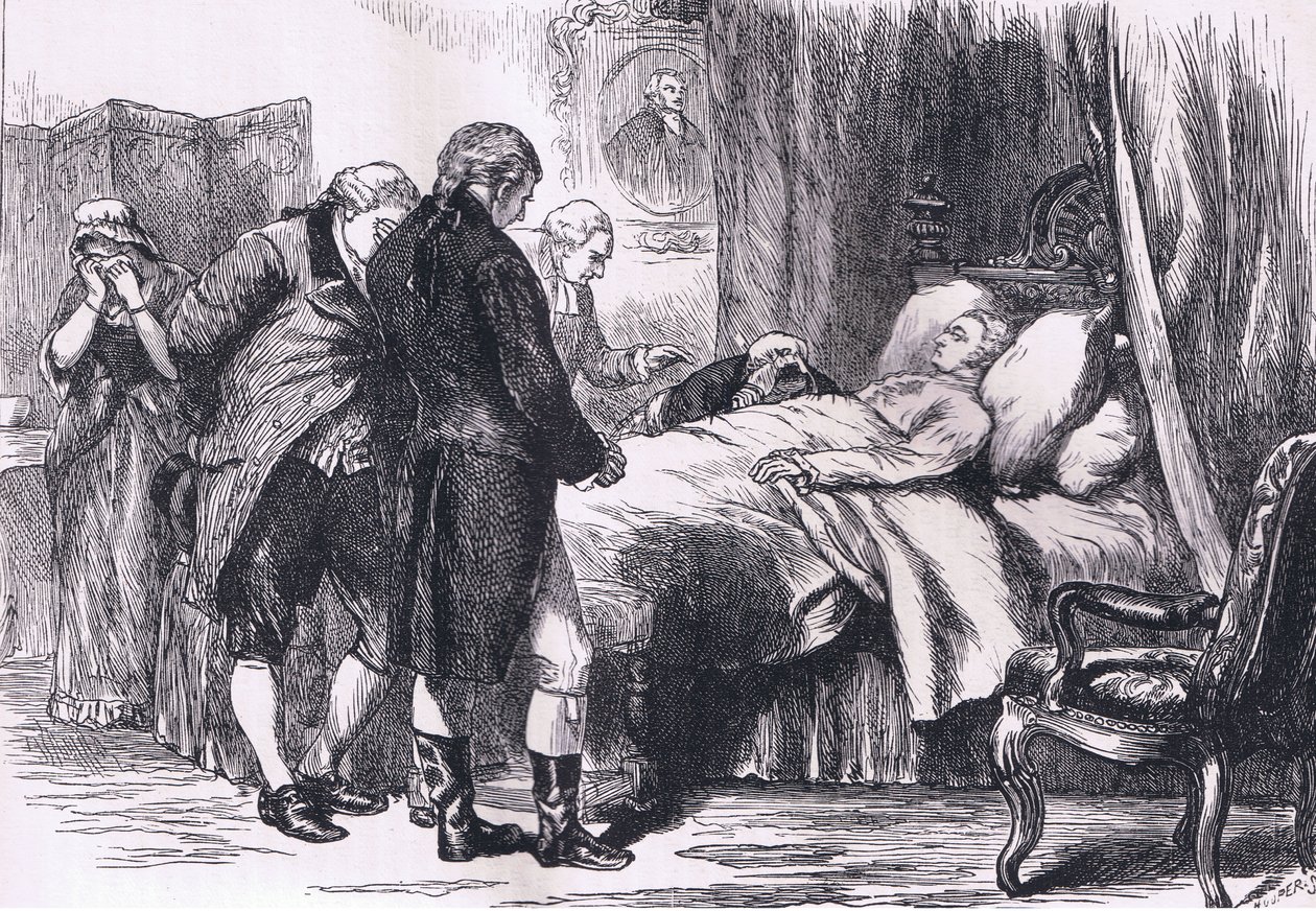Washington sul letto di morte, illustrazione da Cassells History of the United States pubblicata da Cassell, Petter & Galpin, c.1900 (litografia) da American English school