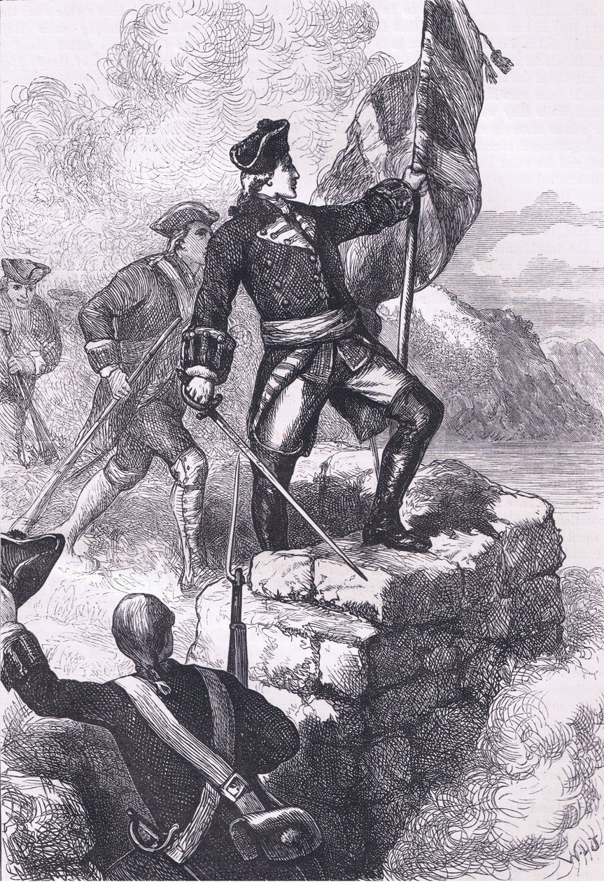 Washington che pianta la bandiera britannica a Fort Duquesne da American English school