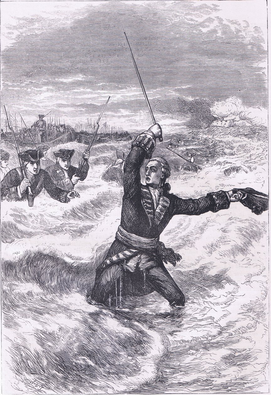 Sbarco di Wolfe a Louisburg, illustrazione da Cassells History of the United States pubblicata da Cassell, Petter & Galpin, c.1900 da American English school