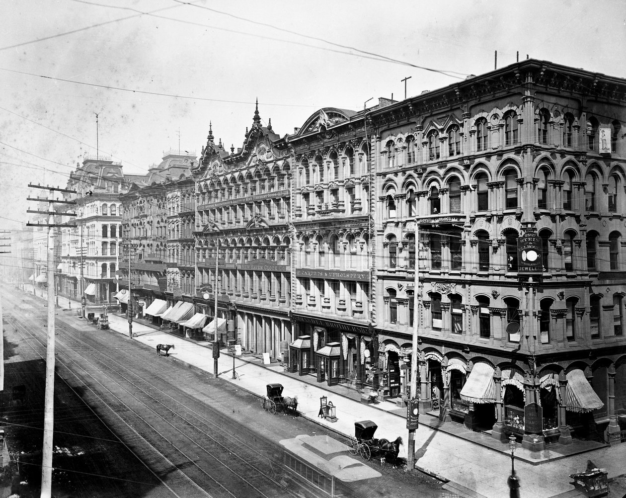 Lato est di State Street guardando a nord da Madison Street, Chicago, c.1878 da American Photographer