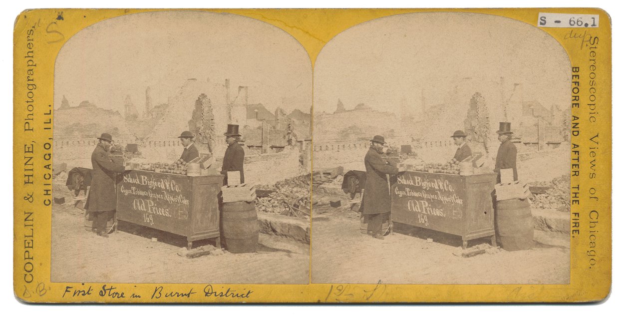 Primo negozio nel distretto bruciato, 1871 da American Photographer