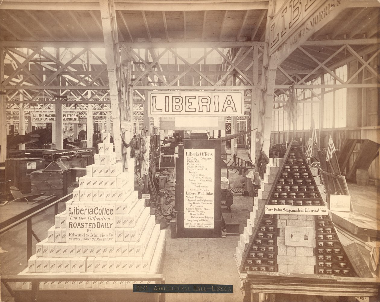 Esposizione di sapone e caffè della Liberia, Agricultural Hall, Esposizione del Centenario di Filadelfia, 1876 (foto all