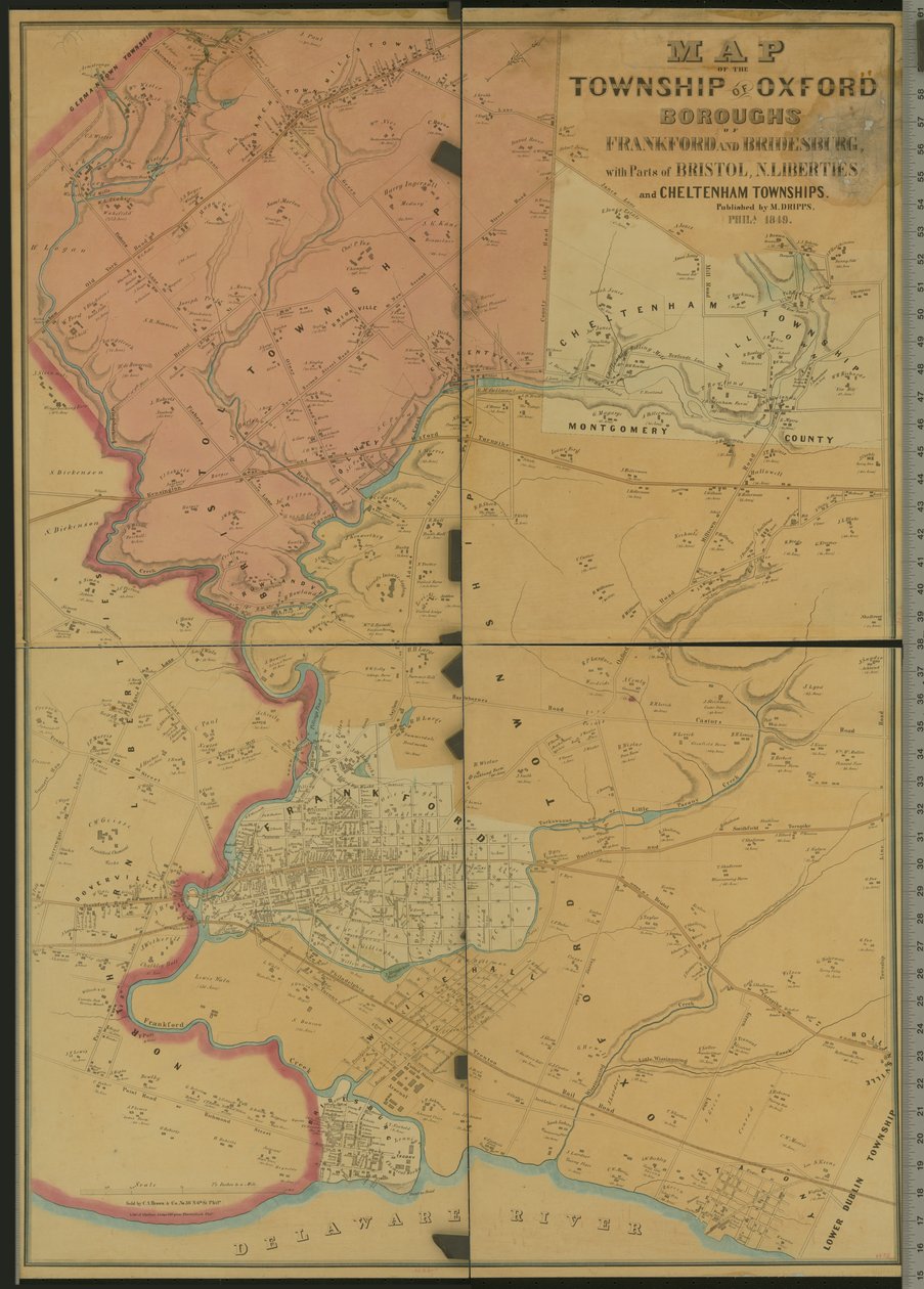 Mappa del Comune di Oxford, Borghi di Frankford e Bridesburg con parti di Bristol, N. Liberties e Cheltenham Townships, 1849 da American Photographer