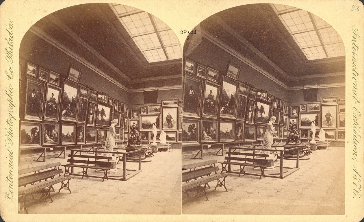Memorial Hall, Dipartimento Americano, Esposizione Internazionale del Centenario del 1876, Filadelfia (stampa stereoscopica) da American Photographer