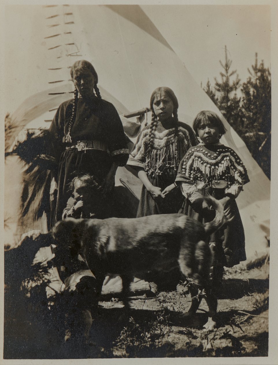 Donna, due ragazze e un bambino con cane, ca. 1900 da American Photographer