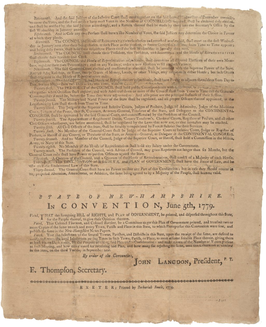 Dichiarazione dei diritti e richiesta di governo per lo Stato del New Hampshire, 1779 da American School