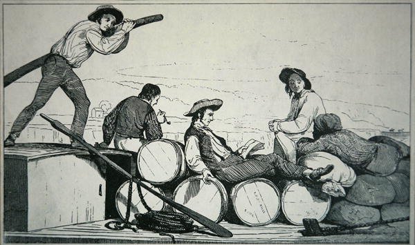 Una chiatta che trasporta merci sul fiume Mississippi, c.1840 da American School