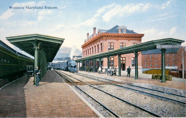 Una cartolina della stazione di Western Maryland, Cumberland, Maryland da American School