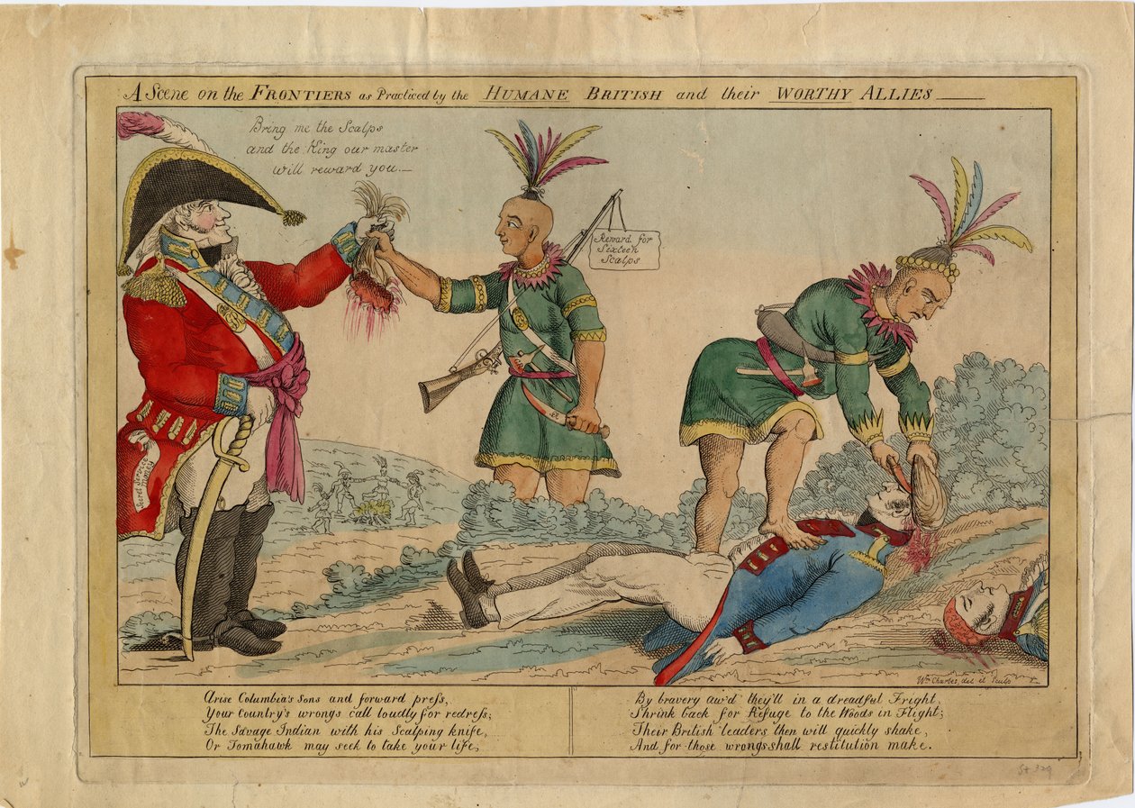 Una scena alle frontiere come praticata dai britannici umani e dai loro degni alleati, c.1813 da American School