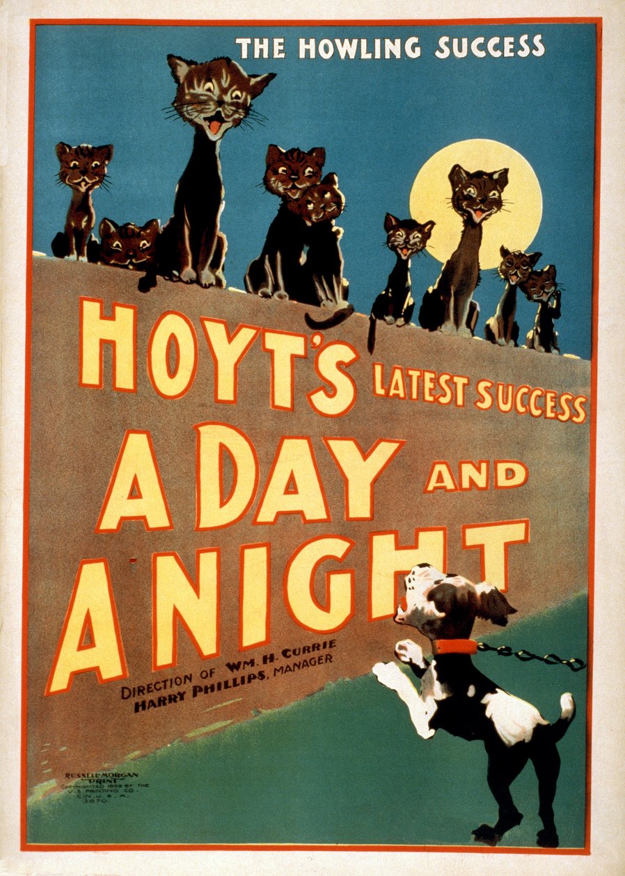 Pubblicità per Charles Hoyts A Day and a Night, pub. 1899 da American School