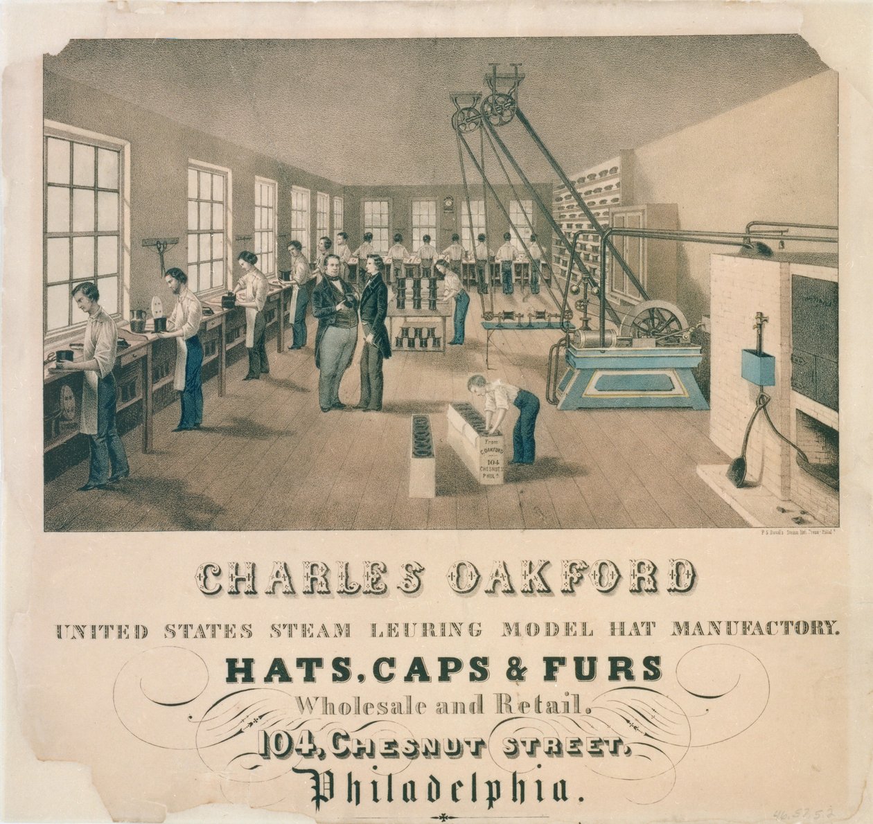 Pubblicità per Charles Oakford, fabbricante di cappelli, Filadelfia, c.1850 da American School