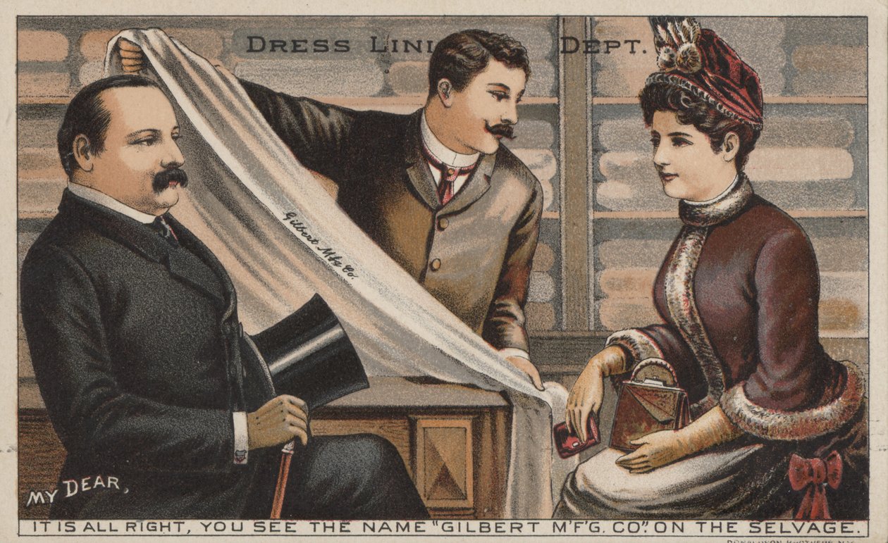 Pubblicità per il tessuto della Gilbert Manufacturing Company (litografia a colori) da American School