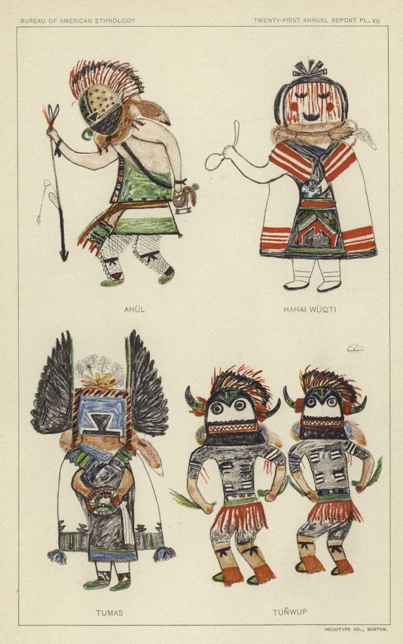 Ahul, Hahai Wuqti, Tumas, Tunwup (litografia a colori) da American School