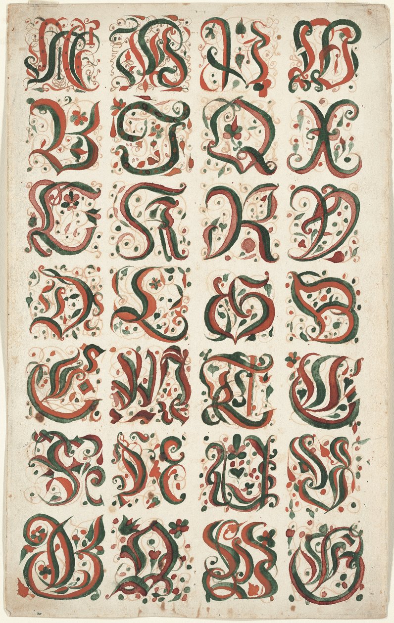 Alfabeto, pittura Fraktur, c.1825-50 da American School