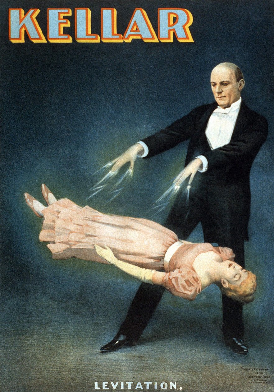 Poster americano per lo spettacolo del mago Harry Kellar (1849 - 1922): Levitation da American School