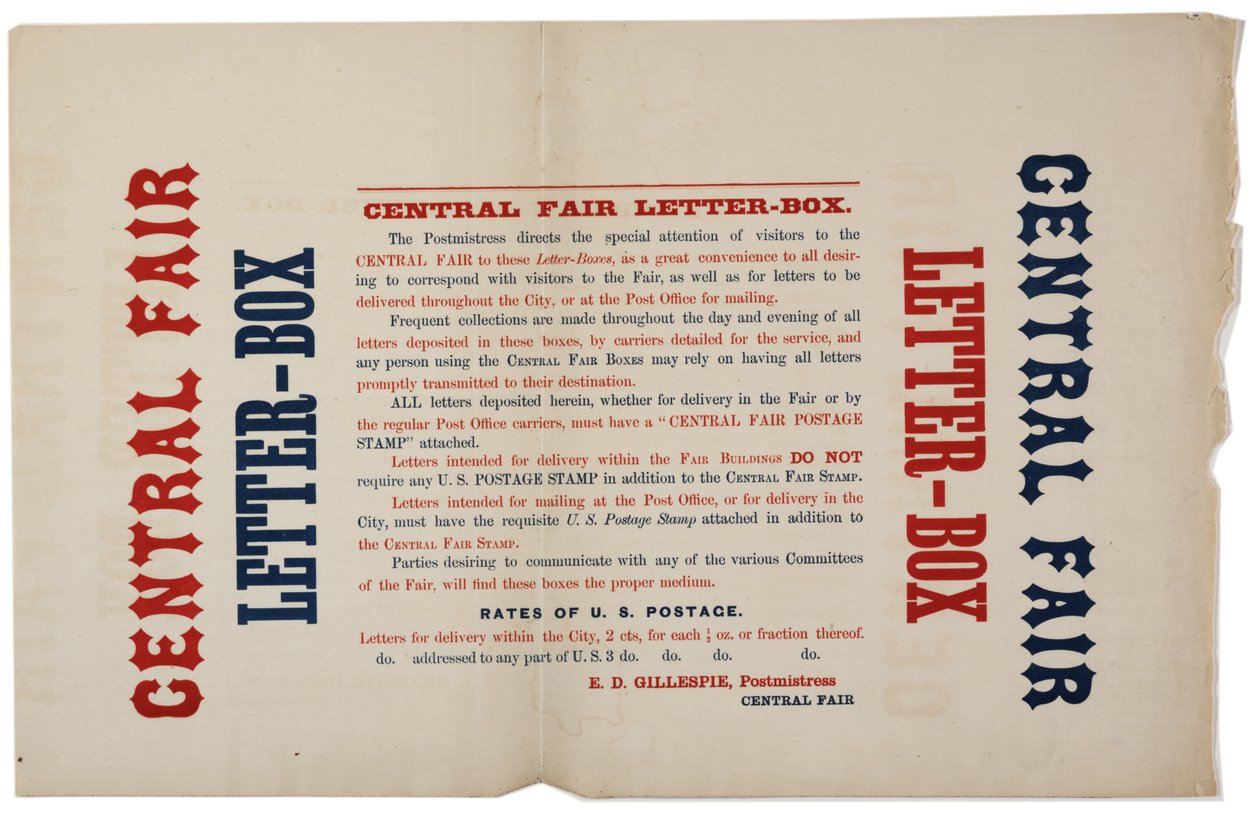 Annuncio per le cassette delle lettere della Fiera Centrale, c.1864 da American School