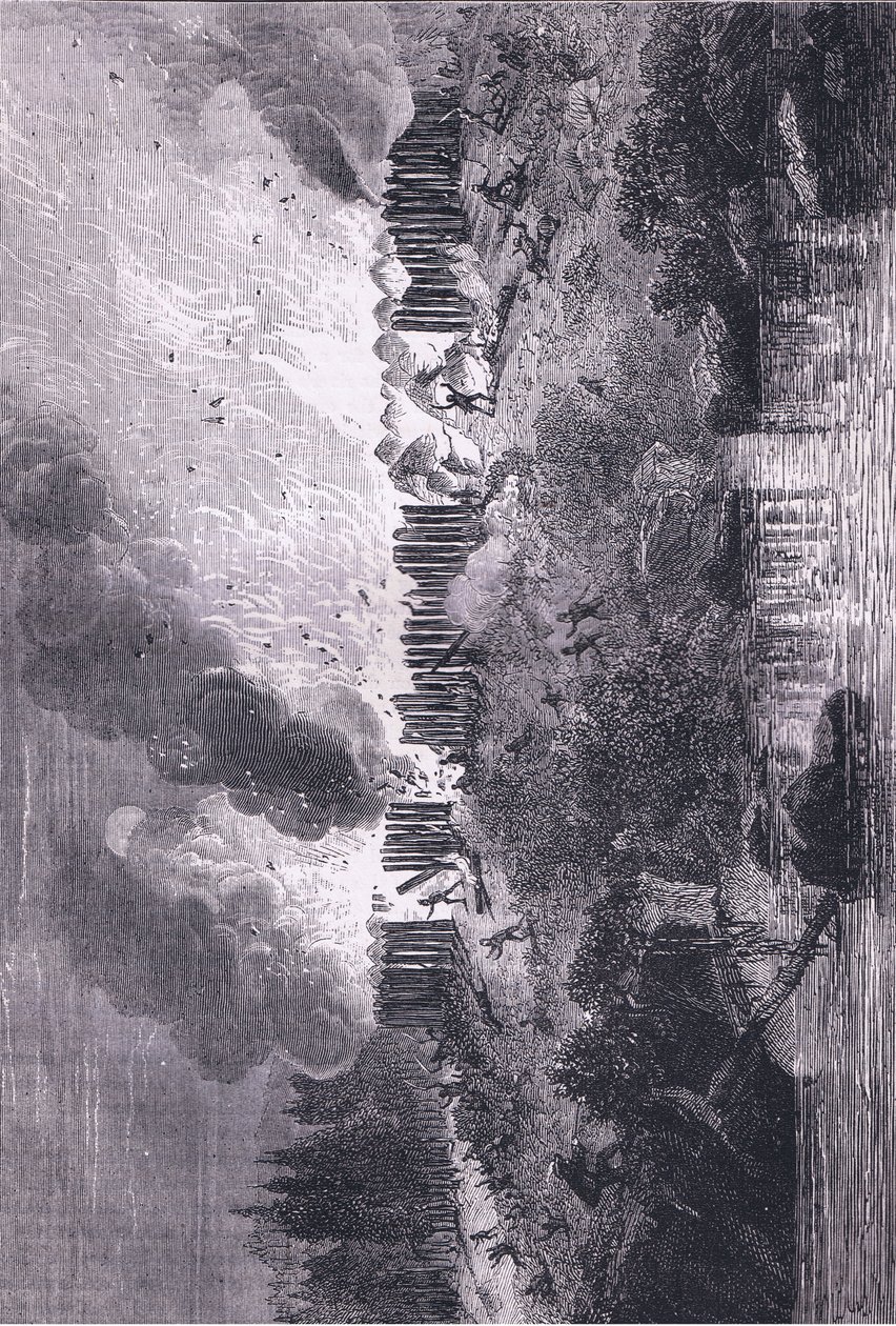 Attacco al forte Pequot, illustrazione da Cassell