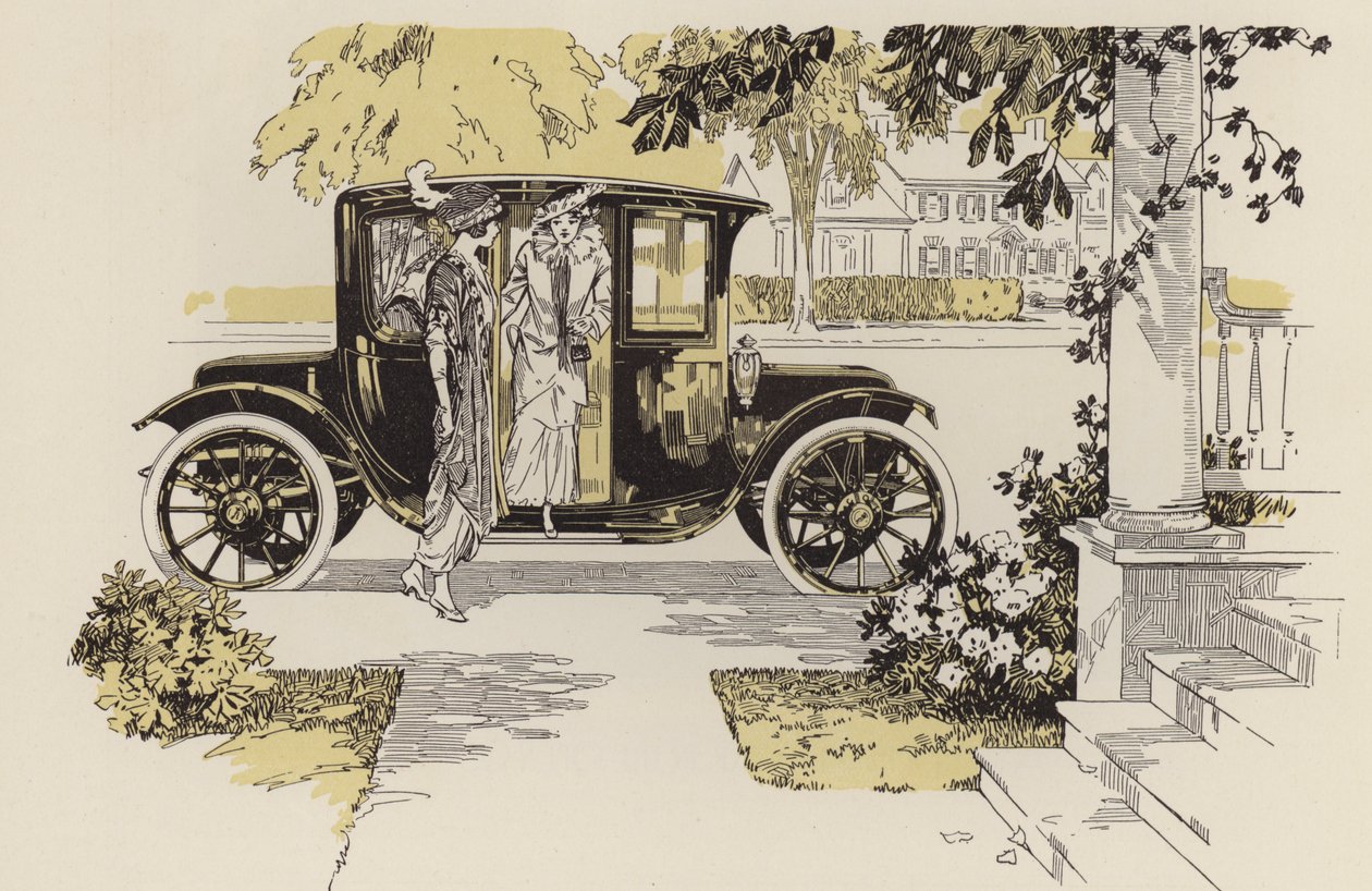 Illustrazioni di linee di automobili, prima della prima guerra mondiale (litografia) da American School
