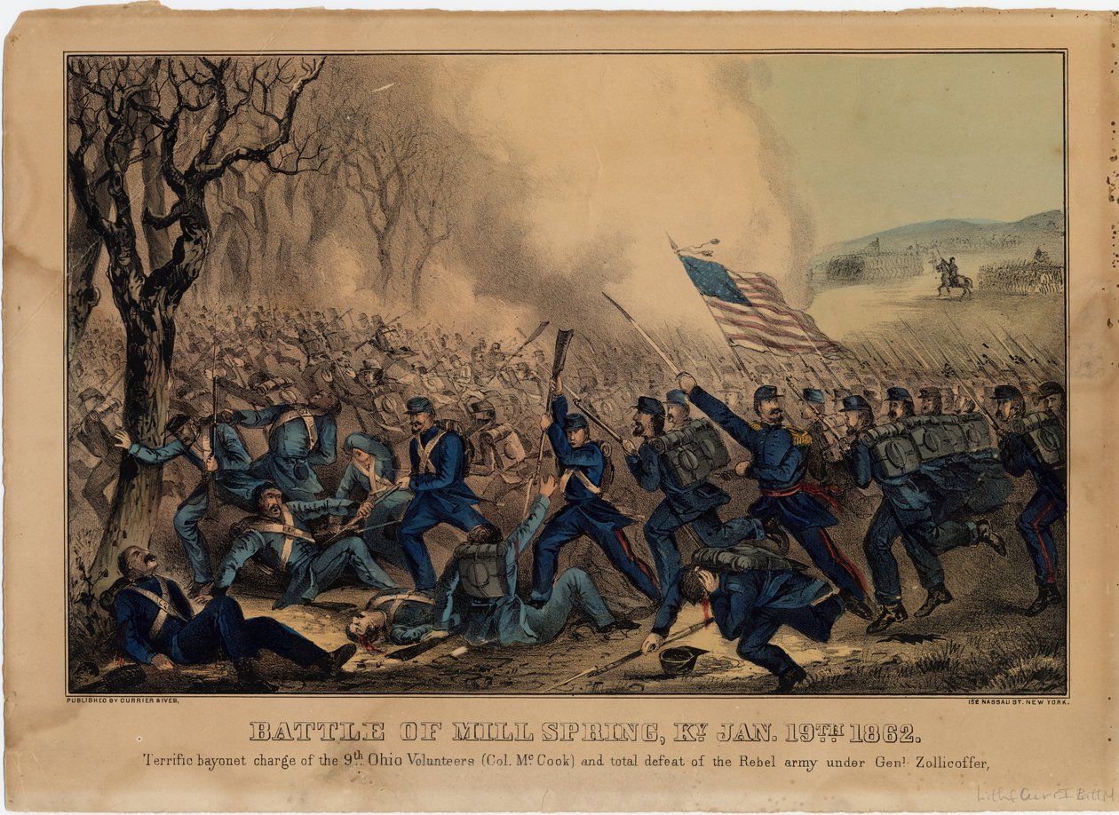 Battaglia di Mill Spring, Ky. 19 gennaio 1862, pub. da Currier & Ives, c.1862 da American School