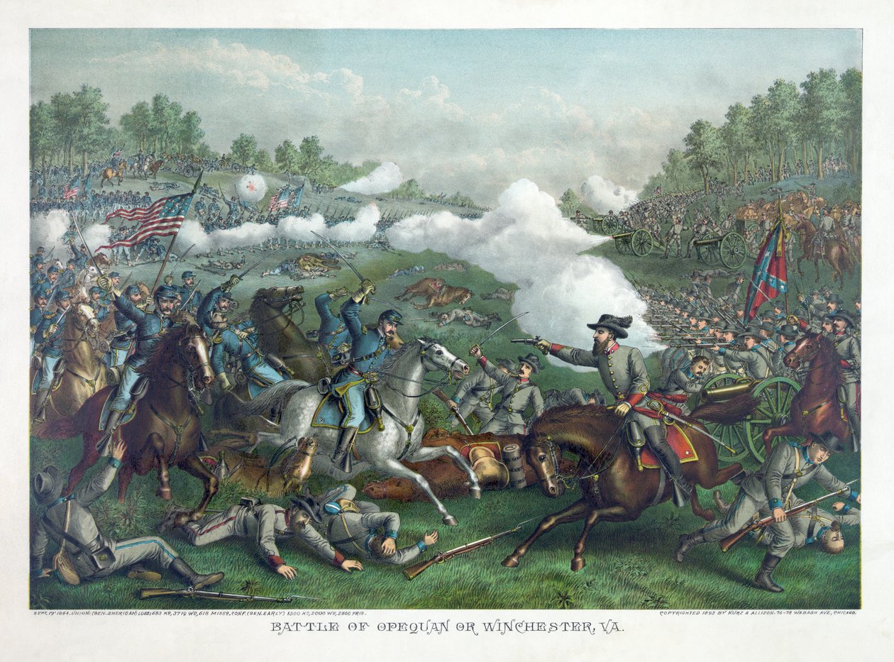 Battaglia di Opequan o Winchester, Va., pub. 1890 (litografia a colori) da American School