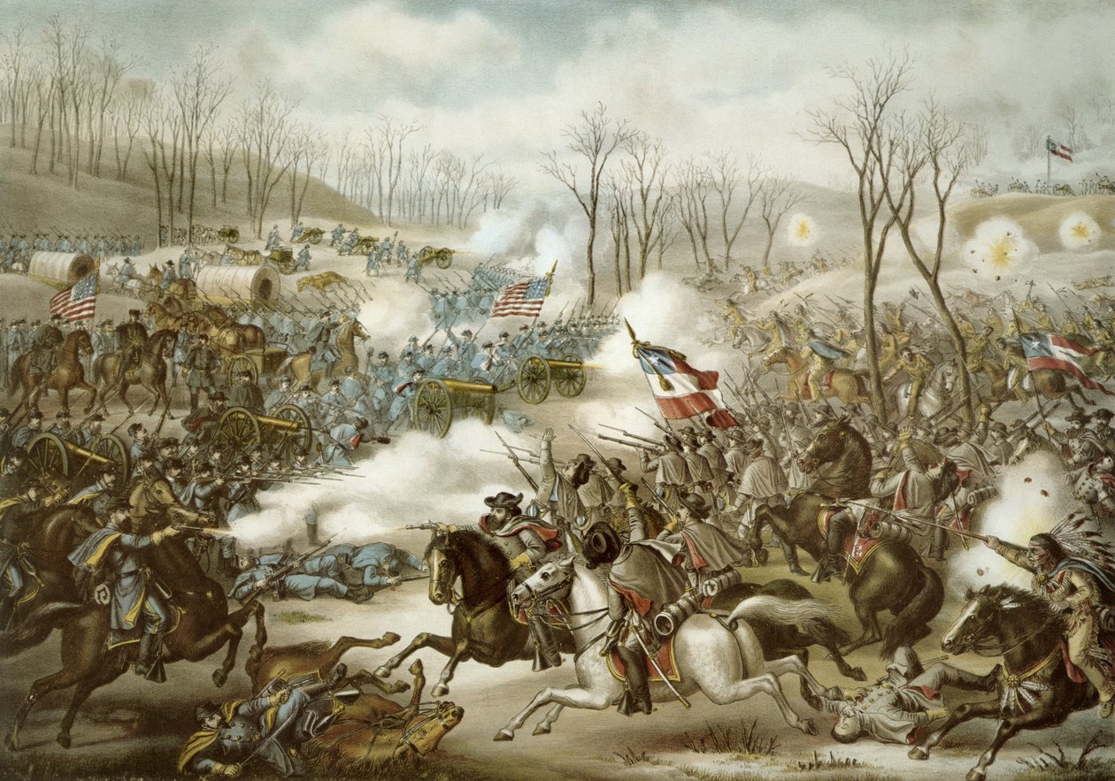 Battaglia di Pea Ridge, Arkansas, 6-8 marzo, inciso da Kurz & Allison da American School