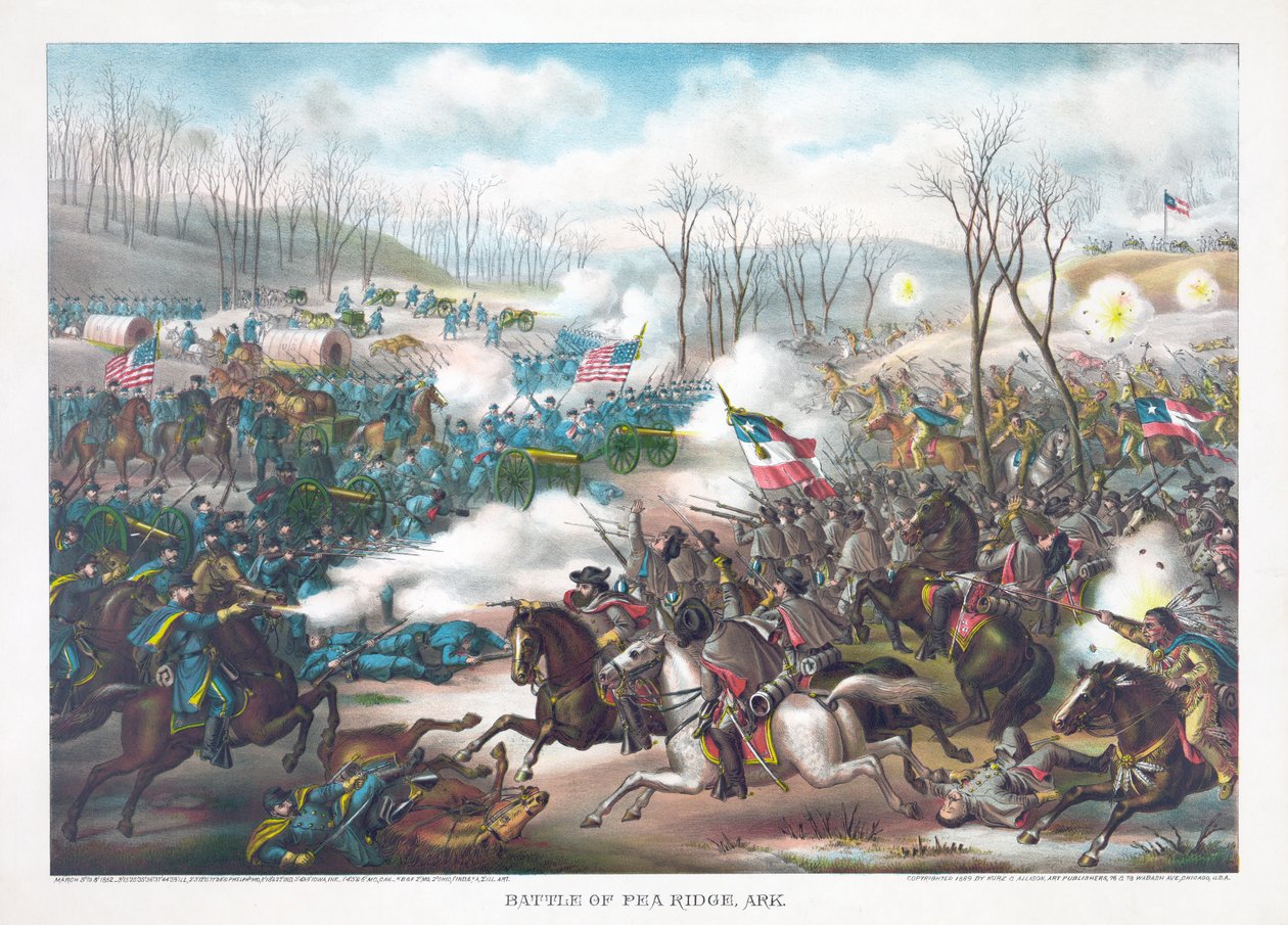 Battaglia di Pea Ridge, Arkansas, pub. Kurz & Allison, 1889 da American School