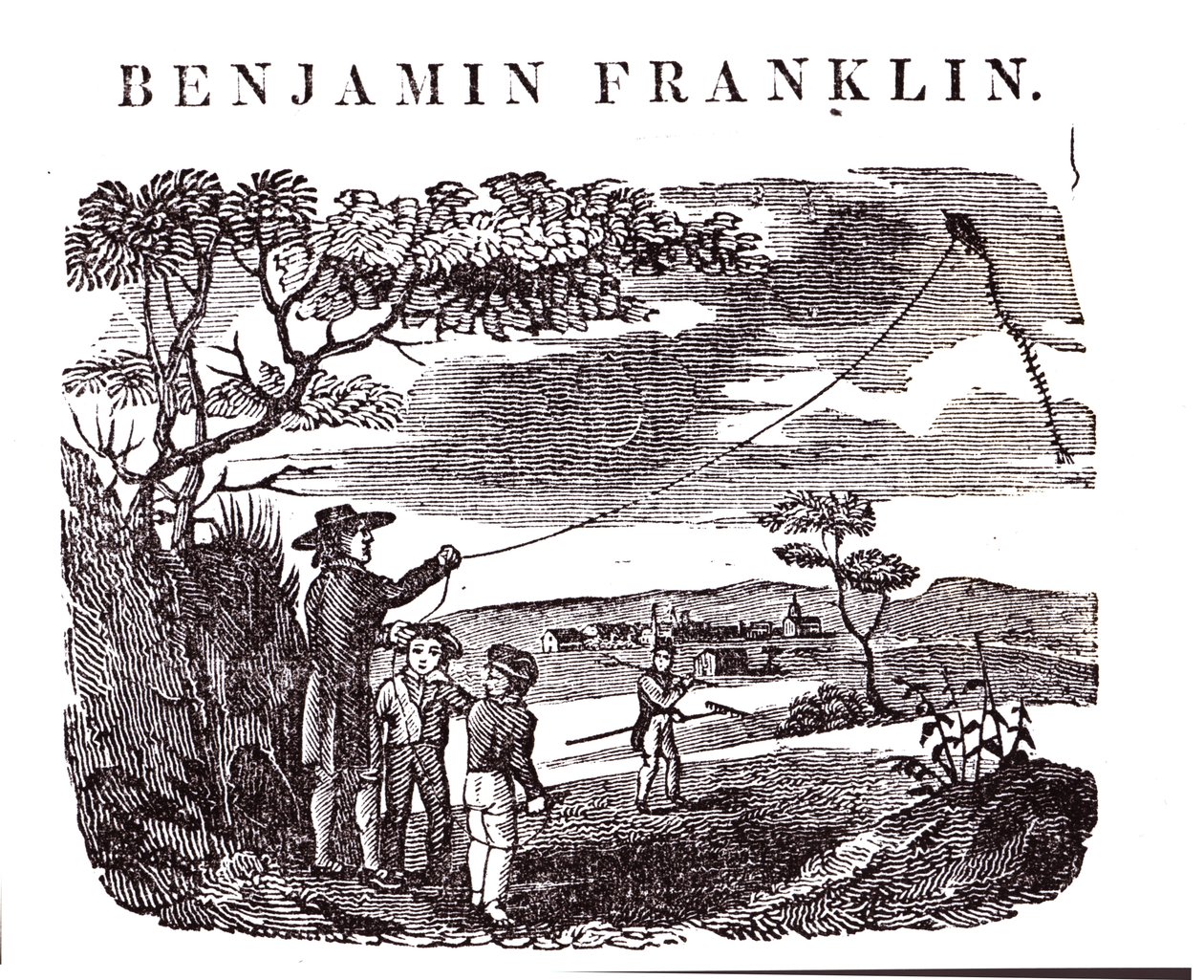Benjamin Franklin (1706-90) conduce il suo esperimento con l